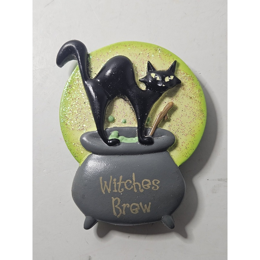 Swibco Halloween Witches Brew Black Cat Cauldron Resin Fridge Magnet 2008 Retro